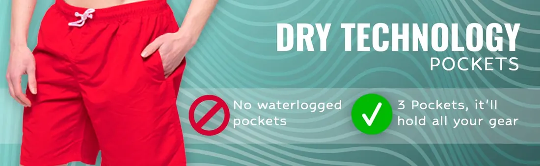 Dry technology pockets — three pockets, no waterlogging